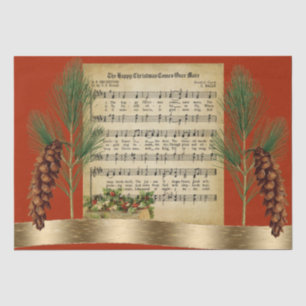 Happy Christmas Vintage Music with Pine Boughs Tissue Paper