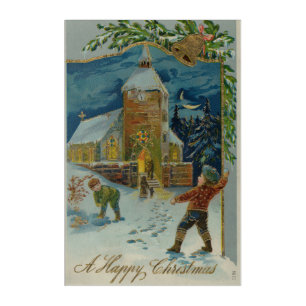 Happy Christmas - Vintage snowball fight postcard Acrylic Print