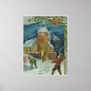 Happy Christmas - Vintage snowball fight postcard Canvas Print
