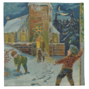 Happy Christmas - Vintage snowball fight postcard Cloth Napkin