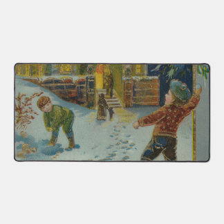 Happy Christmas - Vintage snowball fight postcard Desk Mat