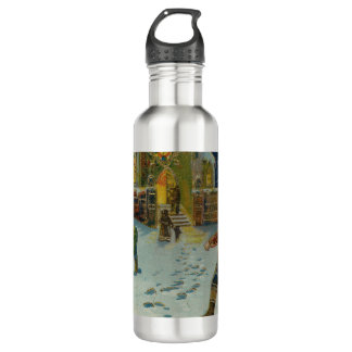 Happy Christmas - Vintage snowball fight postcard Stainless Steel Water Bottle
