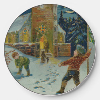 Happy Christmas - Vintage snowball fight postcard Wireless Charger