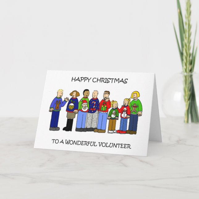Happy Christmas Volunteer Cartoon Group Card (Front)
