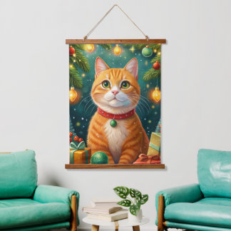 Happy Christmas Wants You My Orange Cat Hanging Tapestry