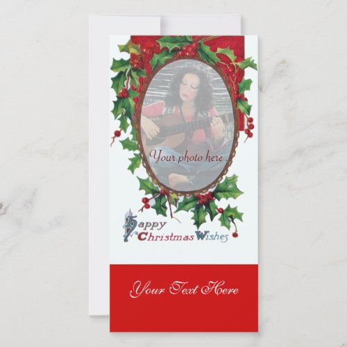 HAPPY CHRISTMAS WISHES WITH HOLLY BERRIES HOLIDAY CARD