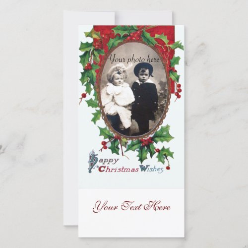 HAPPY CHRISTMAS WISHES WITH HOLLY BERRIES HOLIDAY CARD
