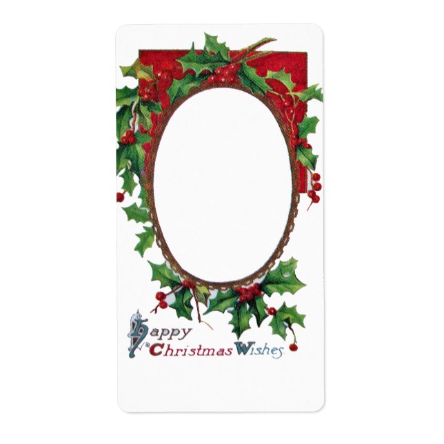 HAPPY CHRISTMAS WISHES WITH HOLLY BERRIES LABEL (Front)