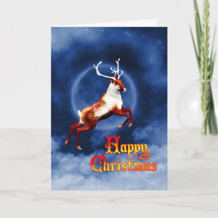 Happy Christmas with a flying reindeer Holiday Card