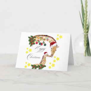 Happy Christmas With a loving family of Giraffes Holiday Card
