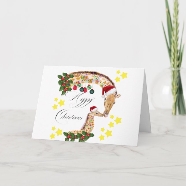 Happy Christmas With a loving family of Giraffes  Holiday Card (Front)
