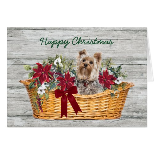 Happy Christmas Yorkshire Terrier Dog in Basket