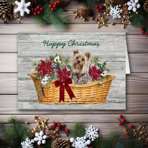 Happy Christmas Yorkshire Terrier Dog in Basket Cards