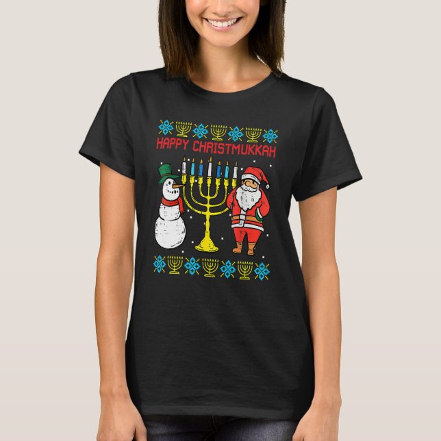 Happy Christmukkah Christmas Ugly Hanukkah Pajamas T-Shirt (Front)