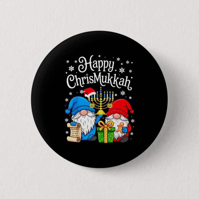 Happy Christmukkah Hanukkah Christmas Gnome Xmas F Button (Front)