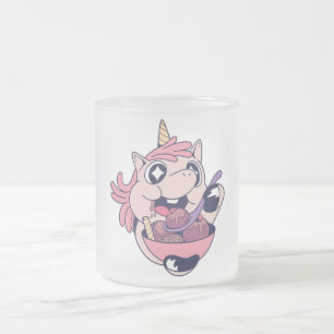 Happy Chubby Unicorn Toddler Eating Ice Cream Frosted Glass Coffee Mug