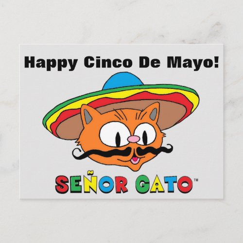 Happy Cinco De Mayo Colorful Cute Seor Gato Postcard