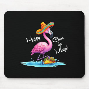 Happy cinco de mayo flamingo design with taco mouse pad