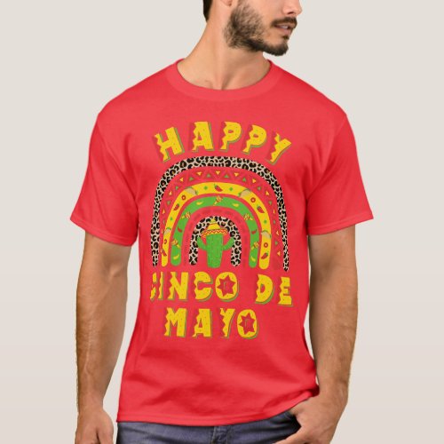 Happy Cinco De Mayo Leopard Rainbow Funny Mexican  T_Shirt