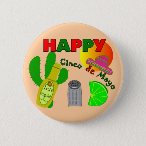 Happy Cinco de Mayo Lime Tequila  Salt Design Pinback Button