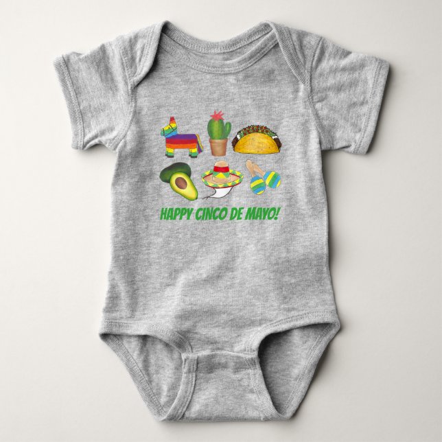 Happy Cinco de Mayo Mexican Fiesta Celebration Baby Bodysuit (Front)