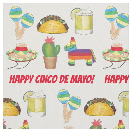 Happy Cinco de Mayo Mexican Fiesta Celebration Fabric