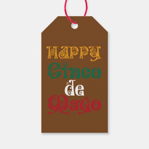 Happy Cinco de Mayo Mexican Flag Colors Typography Gift Tags