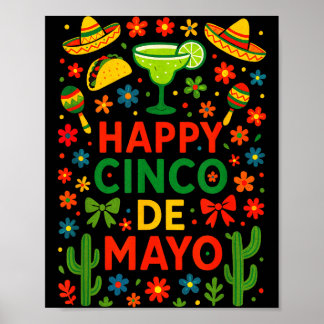 Happy cinco de mayo - mexican party fiesta cactus  poster