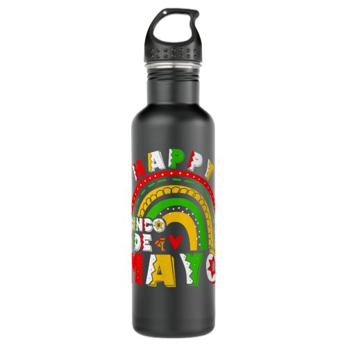 Happy Cinco De Mayo Mexican Rainbow Boho Stainless Steel Water Bottle
