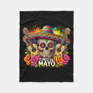 Happy cinco de mayo mexican sombrero skull guitarH Fleece Blanket