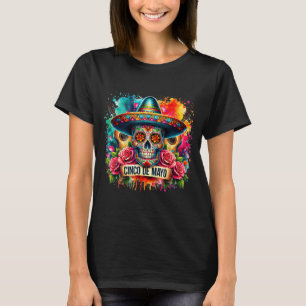 Happy cinco de mayo mexican sombrero skull guitarH T-Shirt