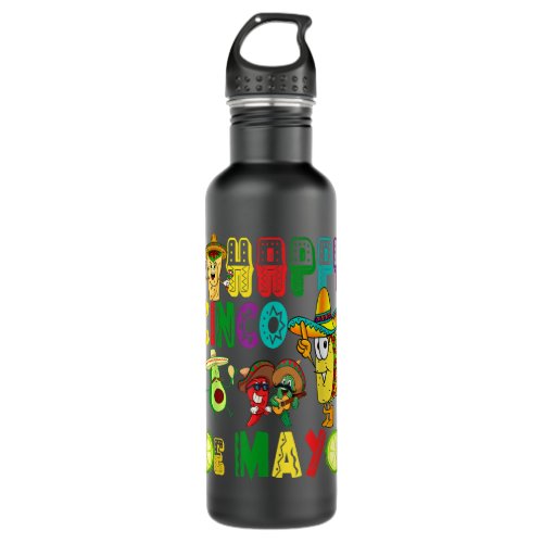 Happy Cinco De Mayo Mexican Tacos Avocado Fruit  Stainless Steel Water Bottle