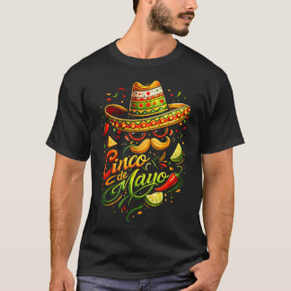 Happy Cinco De Mayo Mustache Face Sunglasses T-Shirt