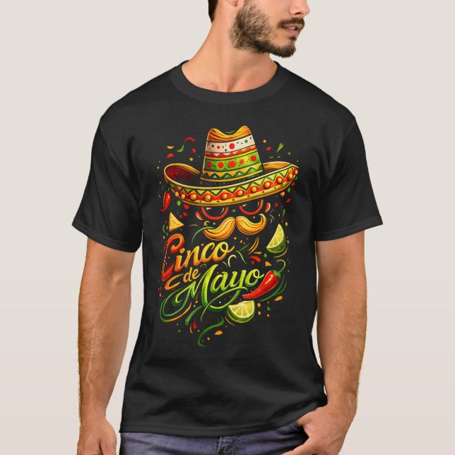 Happy Cinco De Mayo Mustache Face Sunglasses T-Shirt (Front)