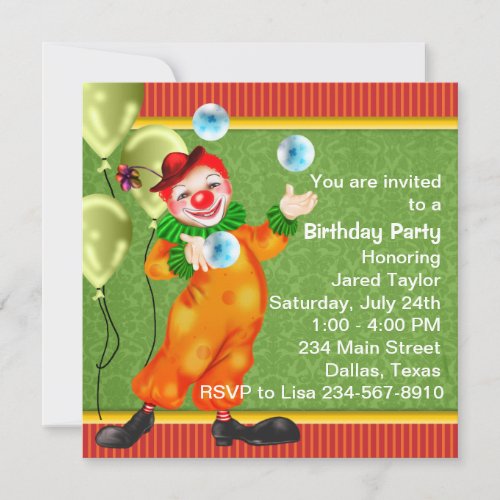 Happy Circus Clown Birthday Party Invitation