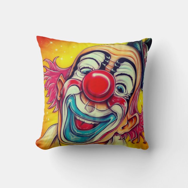 Happy Circus Clown Throw Pillow (Front)