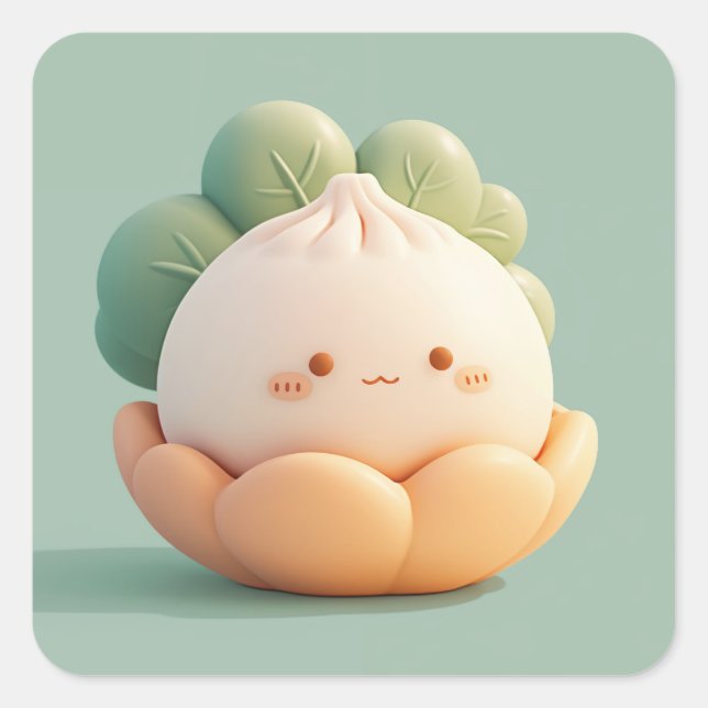 Happy Clay Steamed Dumpling on Lotus Petal Square Sticker (Front)