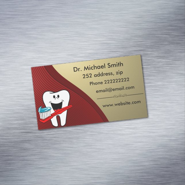 Happy clean tooth business card magnet (In Situ)