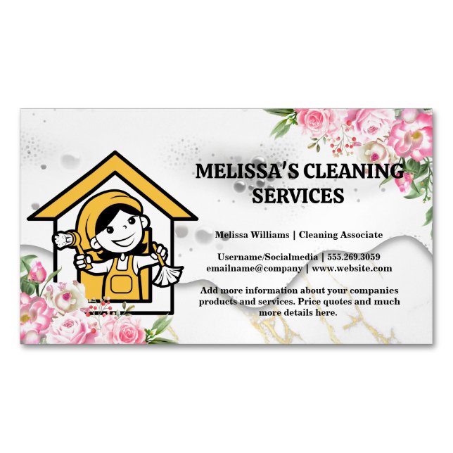 Happy Cleaner | Soap | Flowers Business Card Magnet (Front)