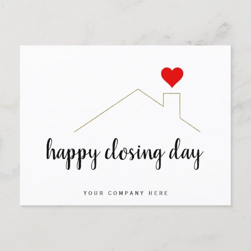 Happy Closing Day Real Estate Heart Postcard