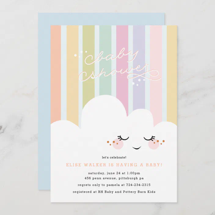 Hello World Cloud Shaped Baby Shower Invitations 
