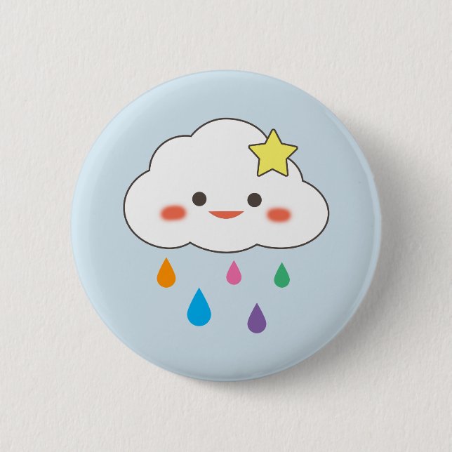 Happy Cloud & Rainbow Droplets Button (Front)