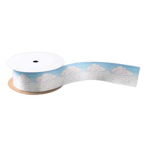 Happy clouds candy sprinkle watercolor baby shower satin ribbon