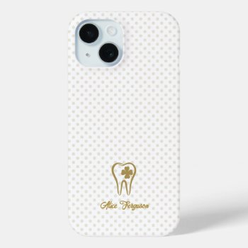 Happy Clover Teeth | Golden Polka Dots Iphone 15 Case by BestCases4u at Zazzle