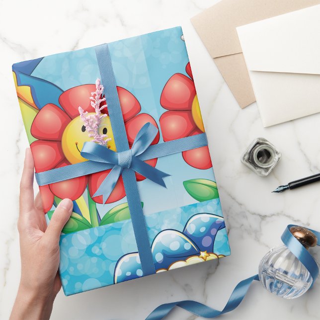 Happy Clown and Smiling Flowers Wrapping Paper (Creator Uploaded)