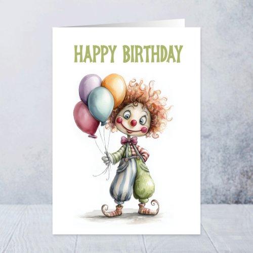 Happy Clown Holding Balloons Birthday Card