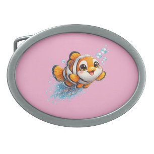 Happy Clownfish Tropical Sea Life Illustration Belt Buckle