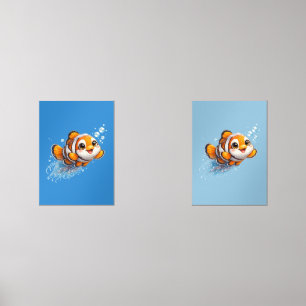 Happy Clownfish Tropical Sea Life Illustration Wall Art Sets