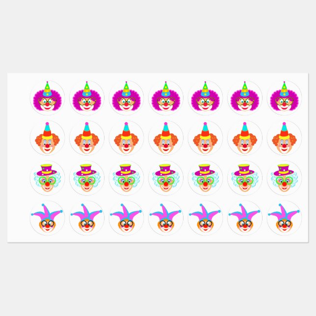 Happy Clowns Carnival Party Purim Festival Labels (Sheet)