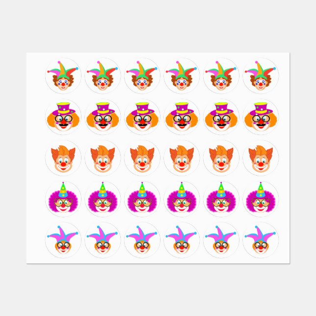 Happy Clowns Carnival Party Purim Festival Labels (Sheet)
